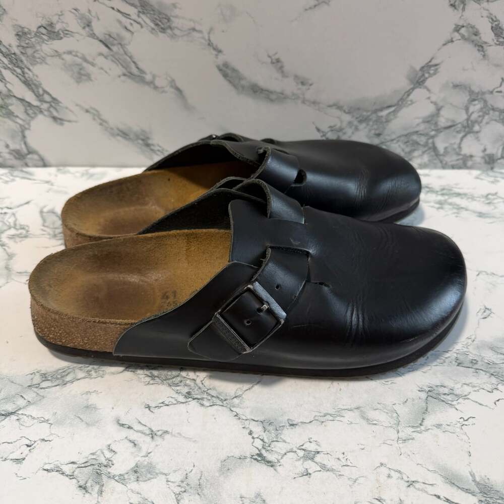 Birkenstock Women 10N Boston Clog Shoe Comfort Slip On Black Leather Buckle
